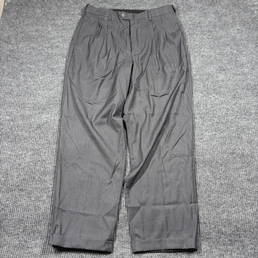 Selene Pants Mens 34x29 Pleated Cuffed Dress Gray Rayon Blend Slacks